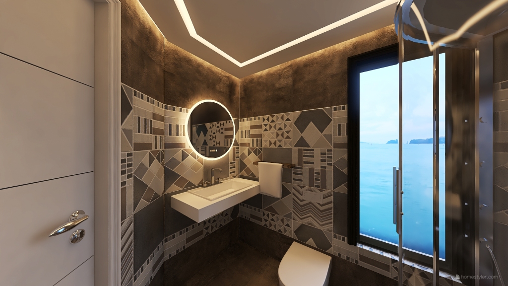 Contemporary Modern StyleOther Blue ColorScemeOther Orange WarmTones Bathroom 3d design renderings