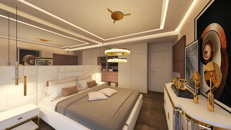 Contemporary Modern StyleOther Blue ColorScemeOther Orange WarmTones Bedroom 3d design renderings