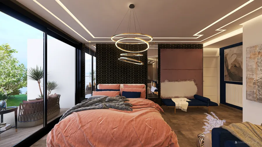 Contemporary Modern StyleOther Blue ColorScemeOther Orange WarmTones Master Bedroom1 3d design renderings