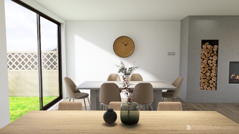 Concrete themed kitchen and dining room 3d design renderings