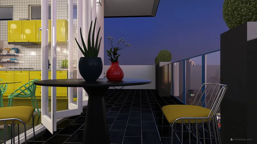 Modern StyleOther Memphis inspired apartment Blue Yellow Red 3d design renderings
