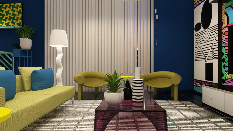 Modern StyleOther Blue Yellow Red Living and Dining Room 3d design renderings