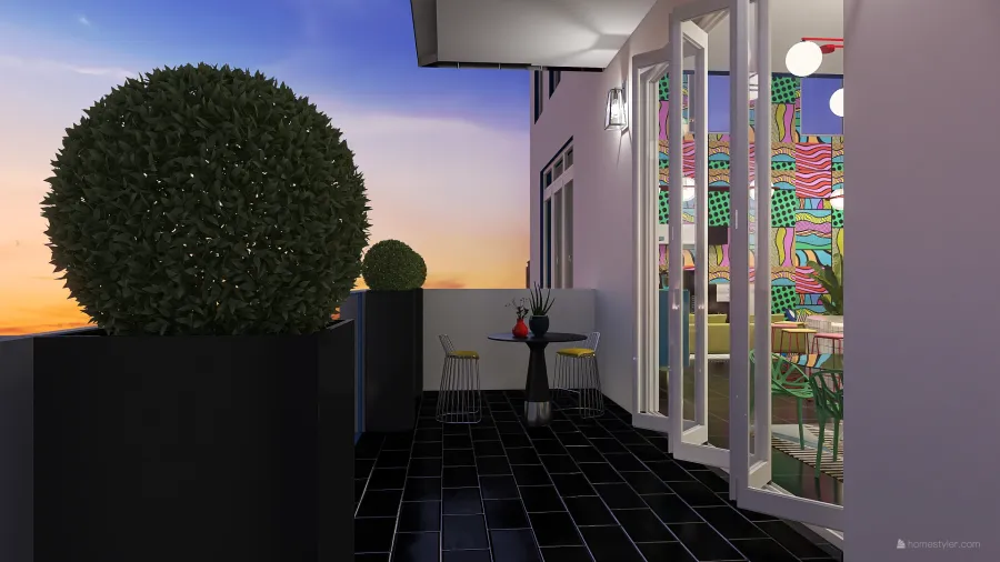 Modern StyleOther Memphis inspired apartment Blue Yellow Red 3d design renderings