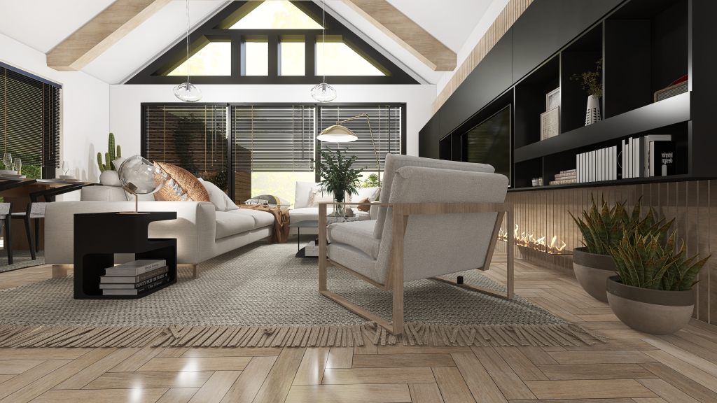 Scandinavian Farmhouse StyleOther COSY SUNDAY MORNING WoodTones ColdTones White ColorScemeOther 3d design renderings
