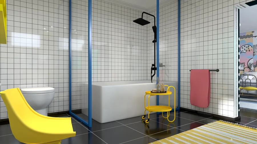Modern StyleOther Blue Yellow Red Master Bathroom 3d design renderings