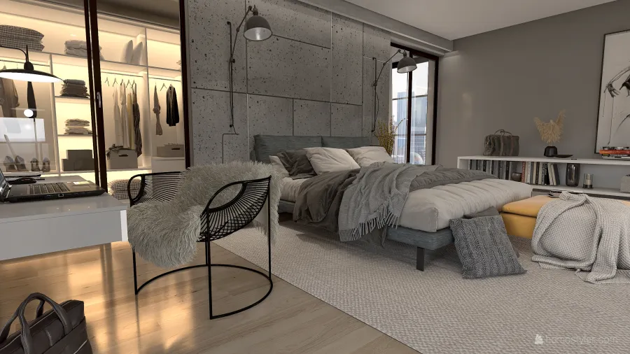 Industrial Bauhaus Modern Apartamento loft Yellow Grey 3d design renderings