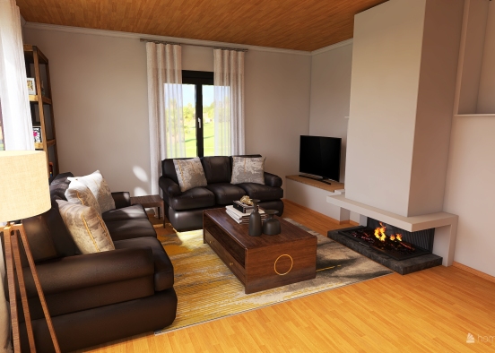 Mid- Century Style Living Room Design Rendering