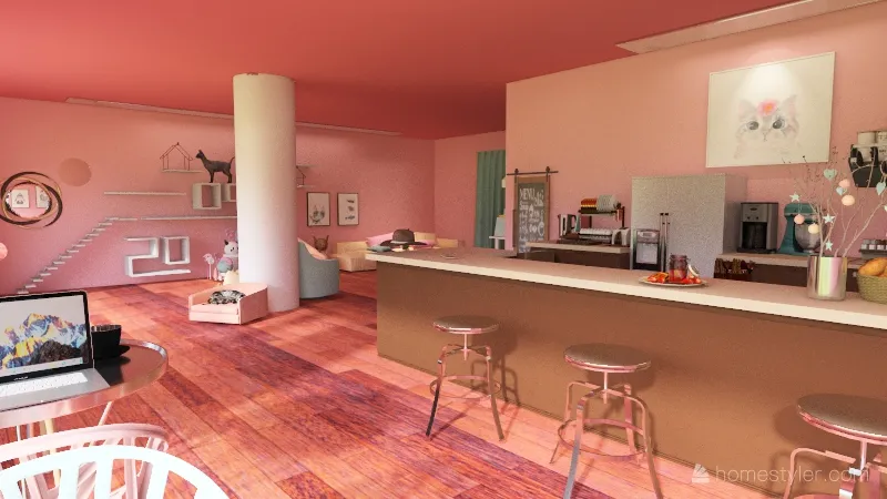 Pastel Cat Café 3d design renderings