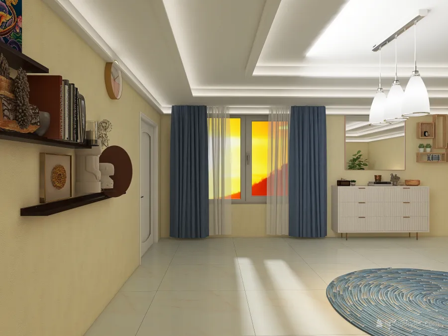 Blue bed room 3d design renderings