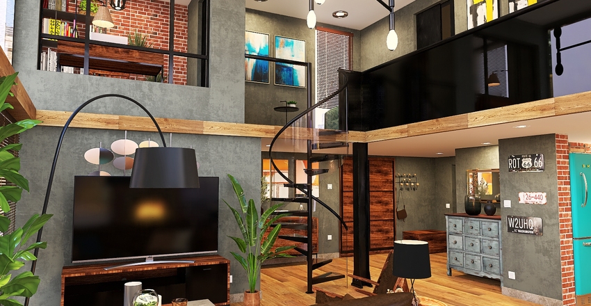 Industrial loft in the city center Interior Design Render