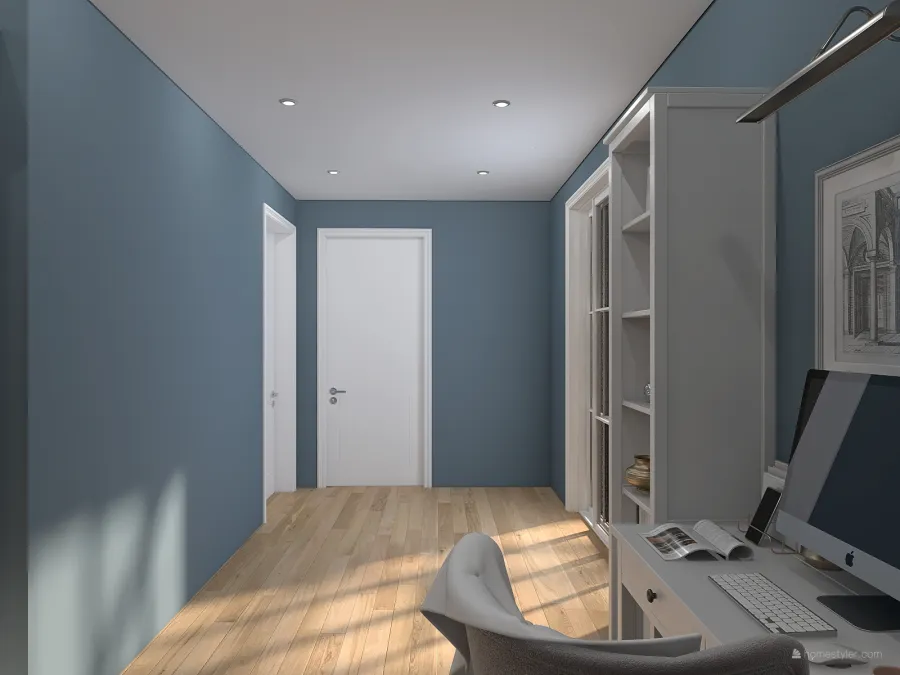 Modern Contemporary Blue White EarthyTones Master Bedroom 3d design renderings