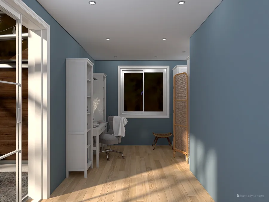 Modern Contemporary Blue White EarthyTones Master Bedroom 3d design renderings