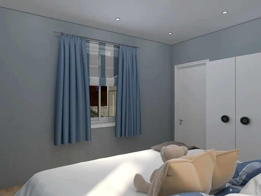 Modern Contemporary Blue White EarthyTones Second Bedroom 3d design renderings