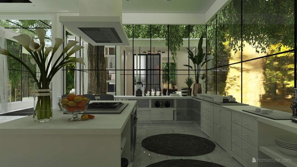 Modern Contemporary TropicalTheme Isolation in the woods Green White Grey 3d design renderings