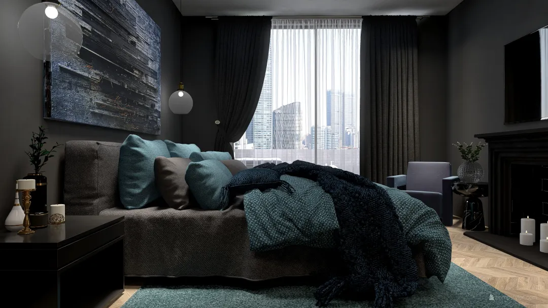 Luxury Dark Grey Apartment 3d design renderings