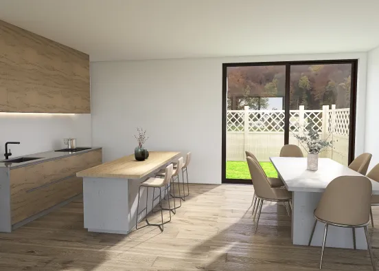 Concrete themed kitchen and dining room Design Rendering