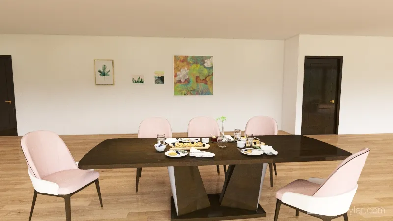 Living, Dining Room, Kitchen 3d design renderings