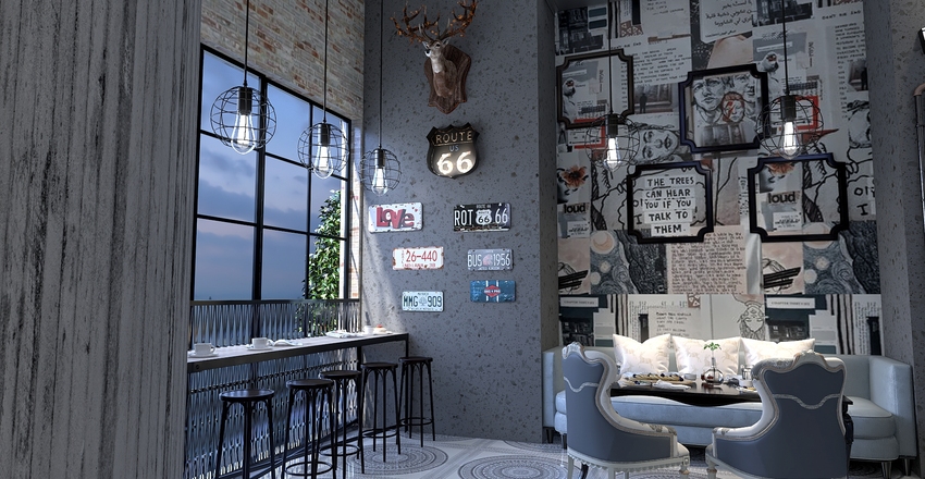 Pippa's Place. Café at the coast. Interior Design Render