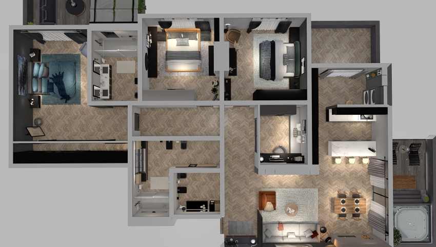 Luxury Dark Grey Apartment 3d design picture 263.56