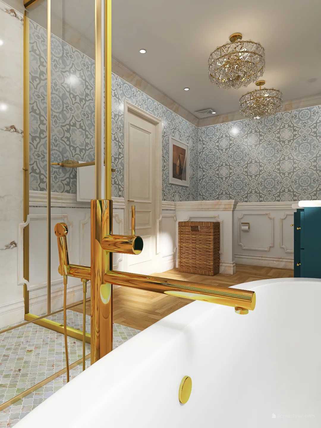 traditional master bath 3d design renderings