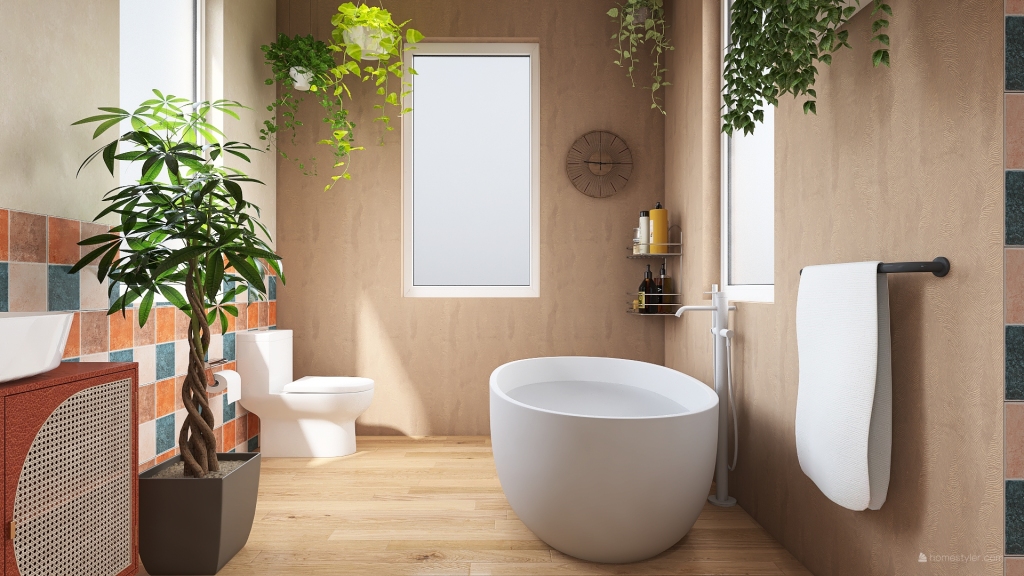 bohemian plant bathroom 3d design renderings