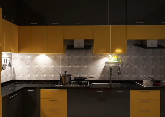 semi modular kitchen Design Rendering