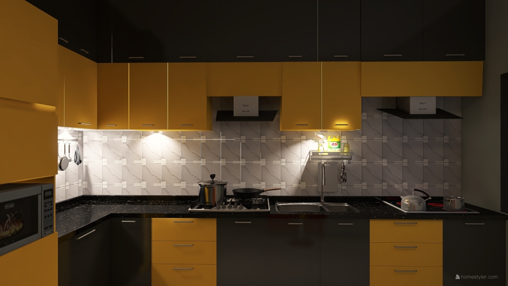 semi modular kitchen 3d design renderings