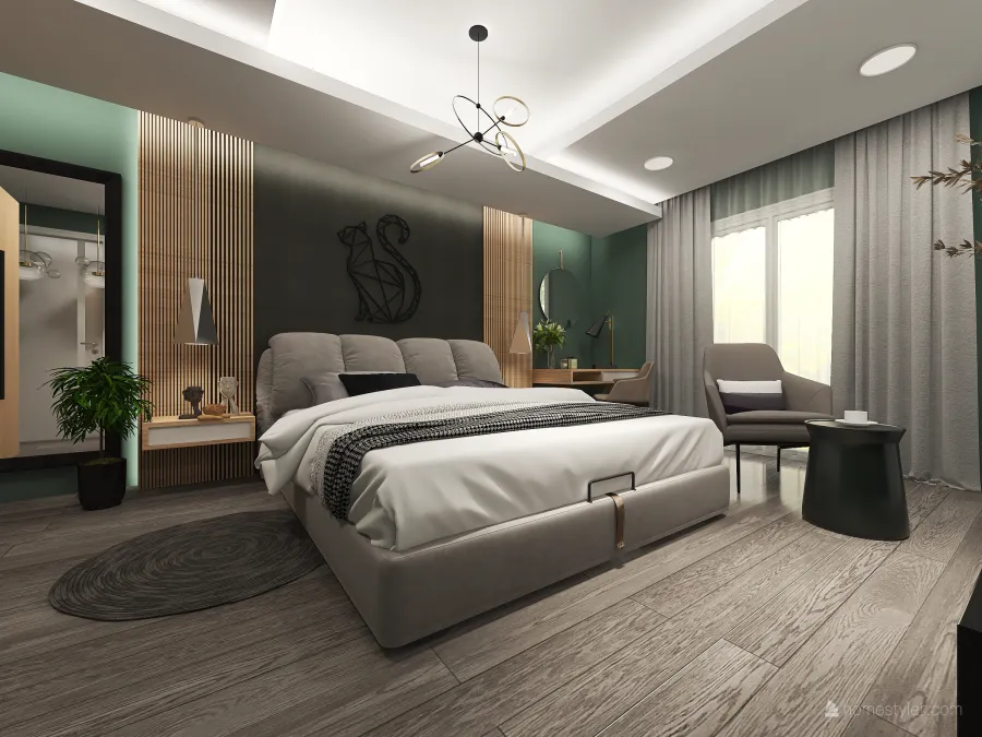 Modern StyleOther ONE BEDROOM MINIMALIST APARTMENT ColorScemeOther Grey Green 3d design renderings