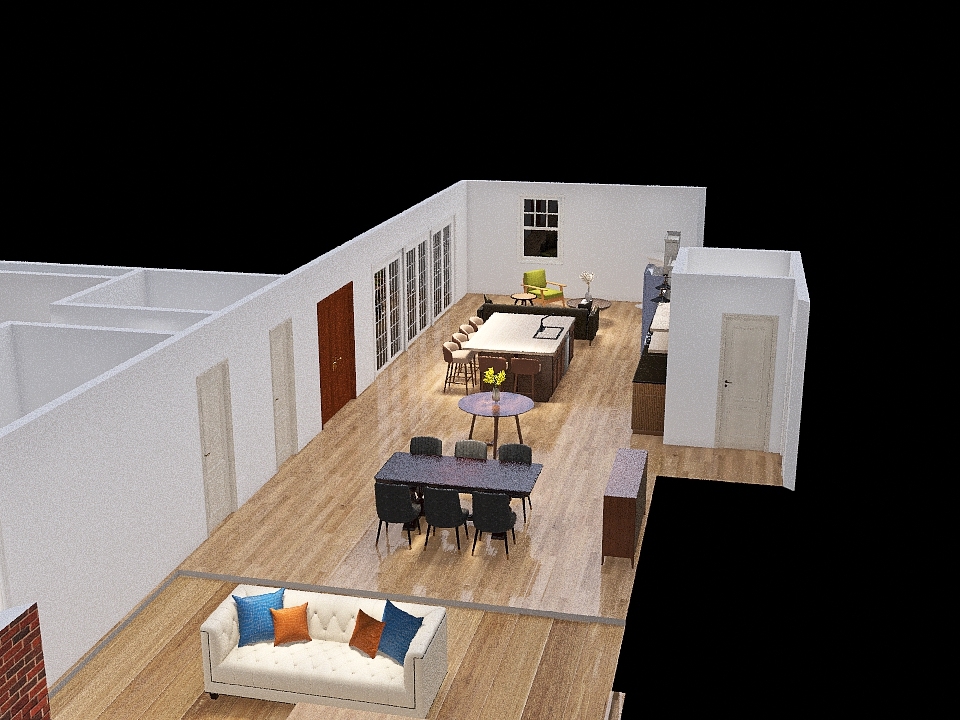 Stover Living/kitchen/dining large island plus bath 3d design renderings