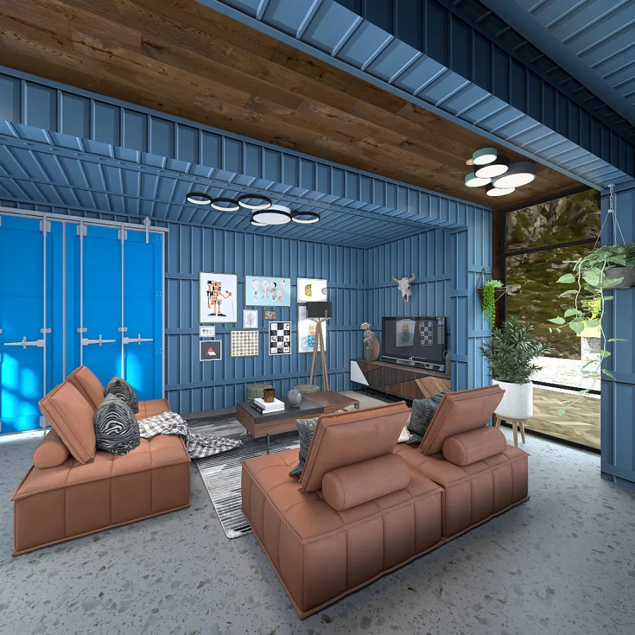 StyleOther Blue WoodTones Kitchen 3d design renderings
