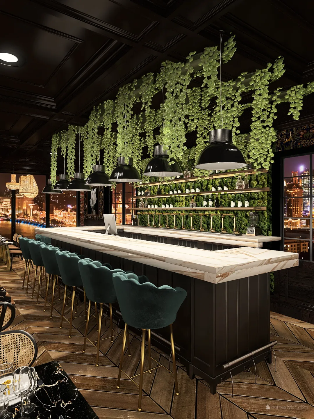 Moody Restaurant Design Concept 3d design renderings