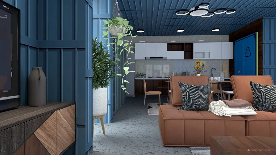 StyleOther Blue WoodTones Living Room 3d design renderings