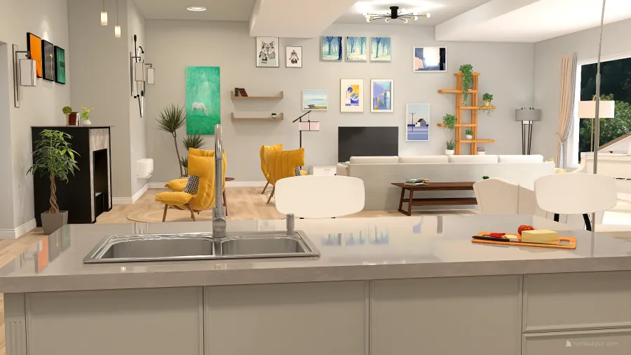 Living Room / kitchen / Dining Room 3d design renderings