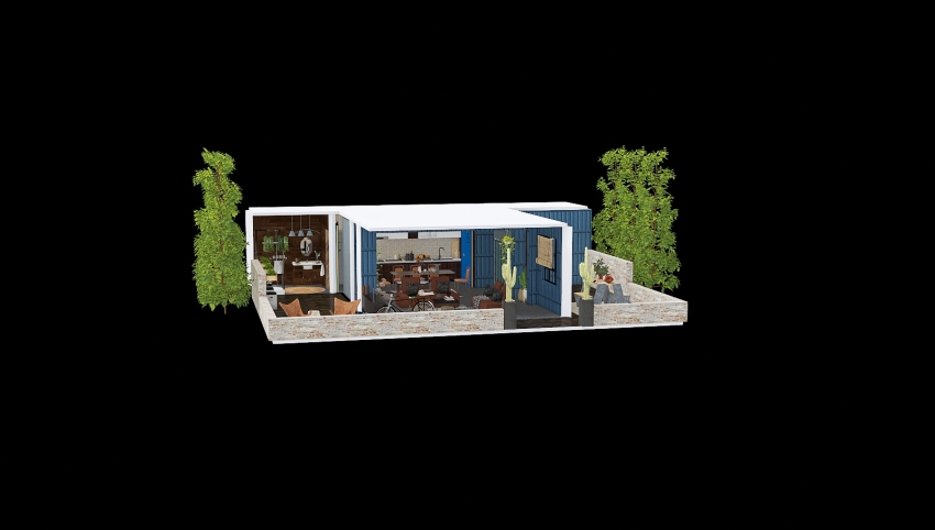 Container house in the mountains. 3d design picture 132.85