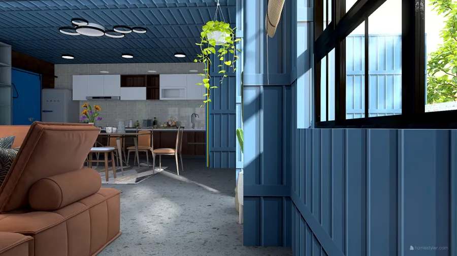 StyleOther Blue WoodTones Living Room 3d design renderings