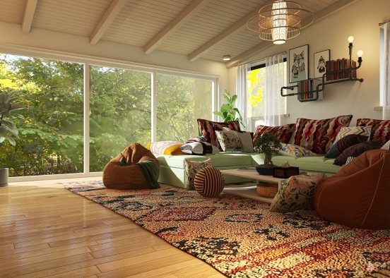Bohemian Style 30 sqm. living room Design Rendering