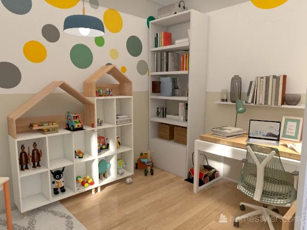 Home Office & Play Room 3d design renderings
