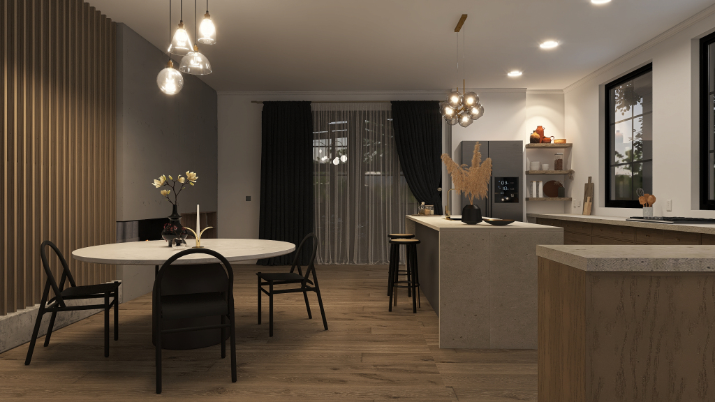 Contemporary Modern Traditional StyleOther WoodTones Grey ColorScemeOther Living and Dining Room 3d design renderings