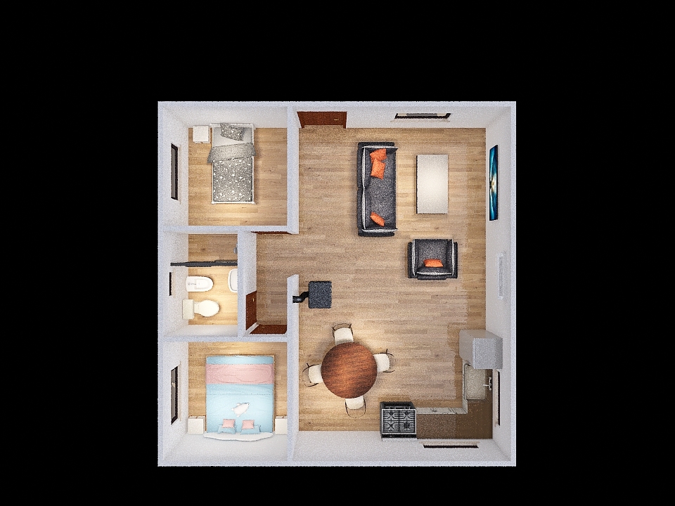 casa tipo 2 dormitorios 3d design renderings