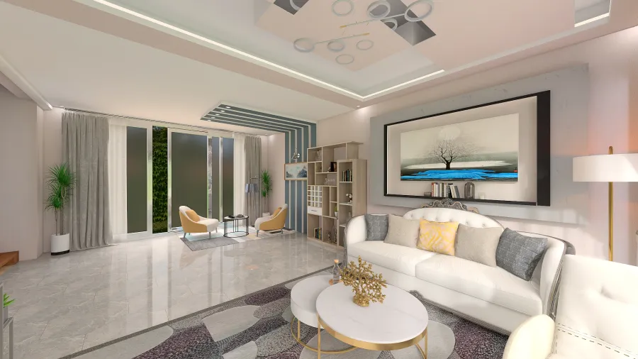 Hollywood Glam Design Living Room and Dining Area 3d design renderings