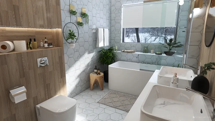 Scandinavian ColorScemeOther Beige WoodTones Bathroom 3d design renderings