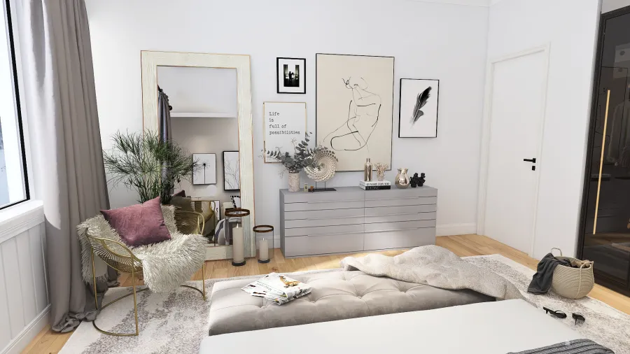 Scandinavian ColorScemeOther Beige WoodTones Bedroom 3d design renderings