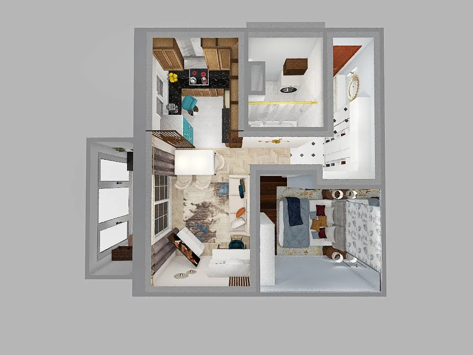 1BDR apartment 3d design renderings