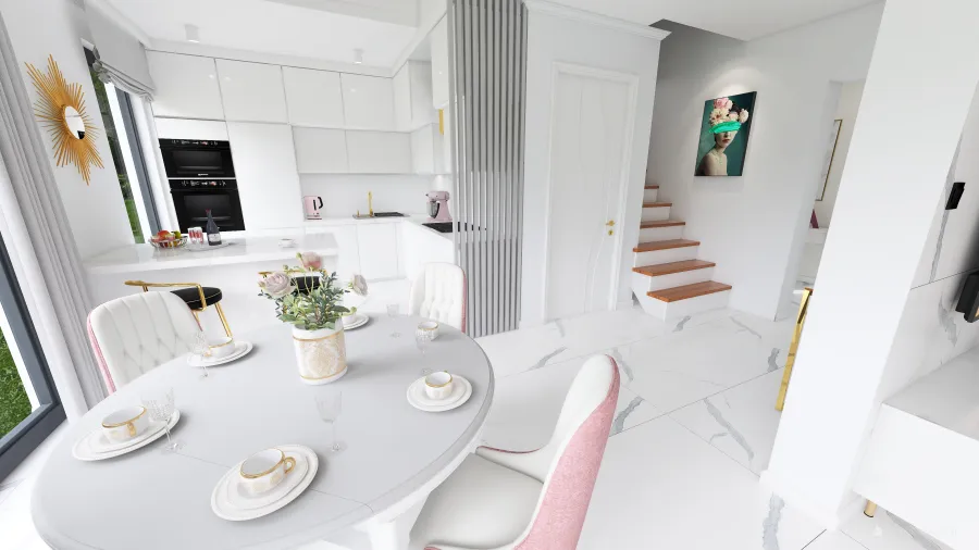 Salon z kuchnią i jadalnią 3d design renderings