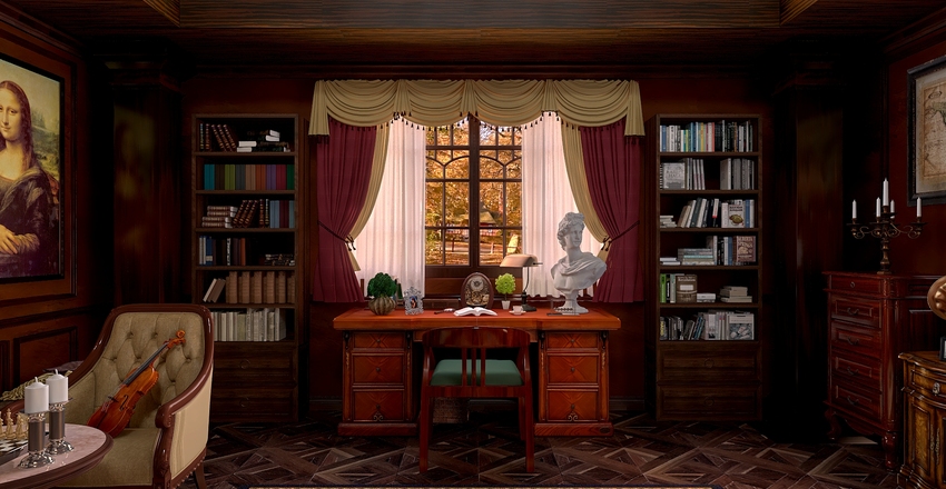 Dark Edwardian Office Interior Design Render