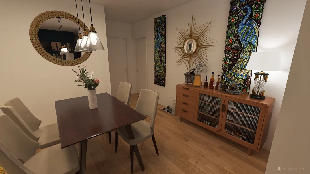 Art-deco and Scandi inspired apartment 3d design renderings
