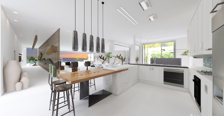 Modern White Kitchen 3d design renderings