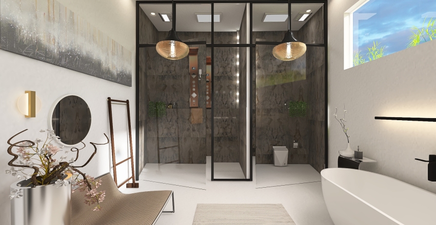 Modern White Master Bathroom 3d design renderings