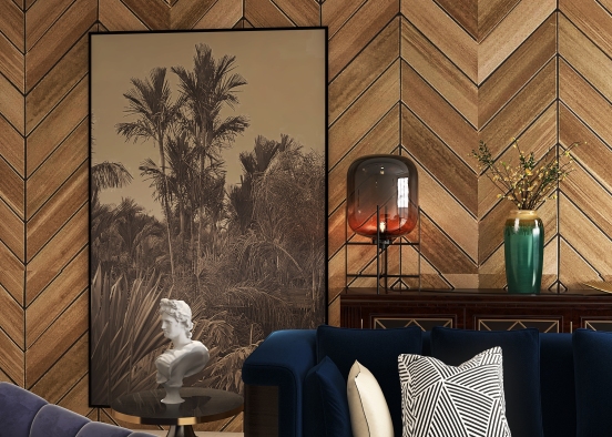 Afro Mid Century Modern Living Room Design Rendering