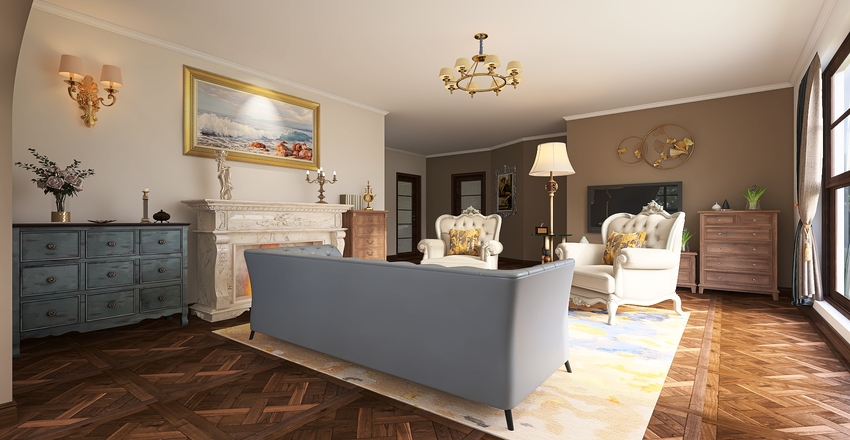 Colonial Style Island Flat Interior Design Render